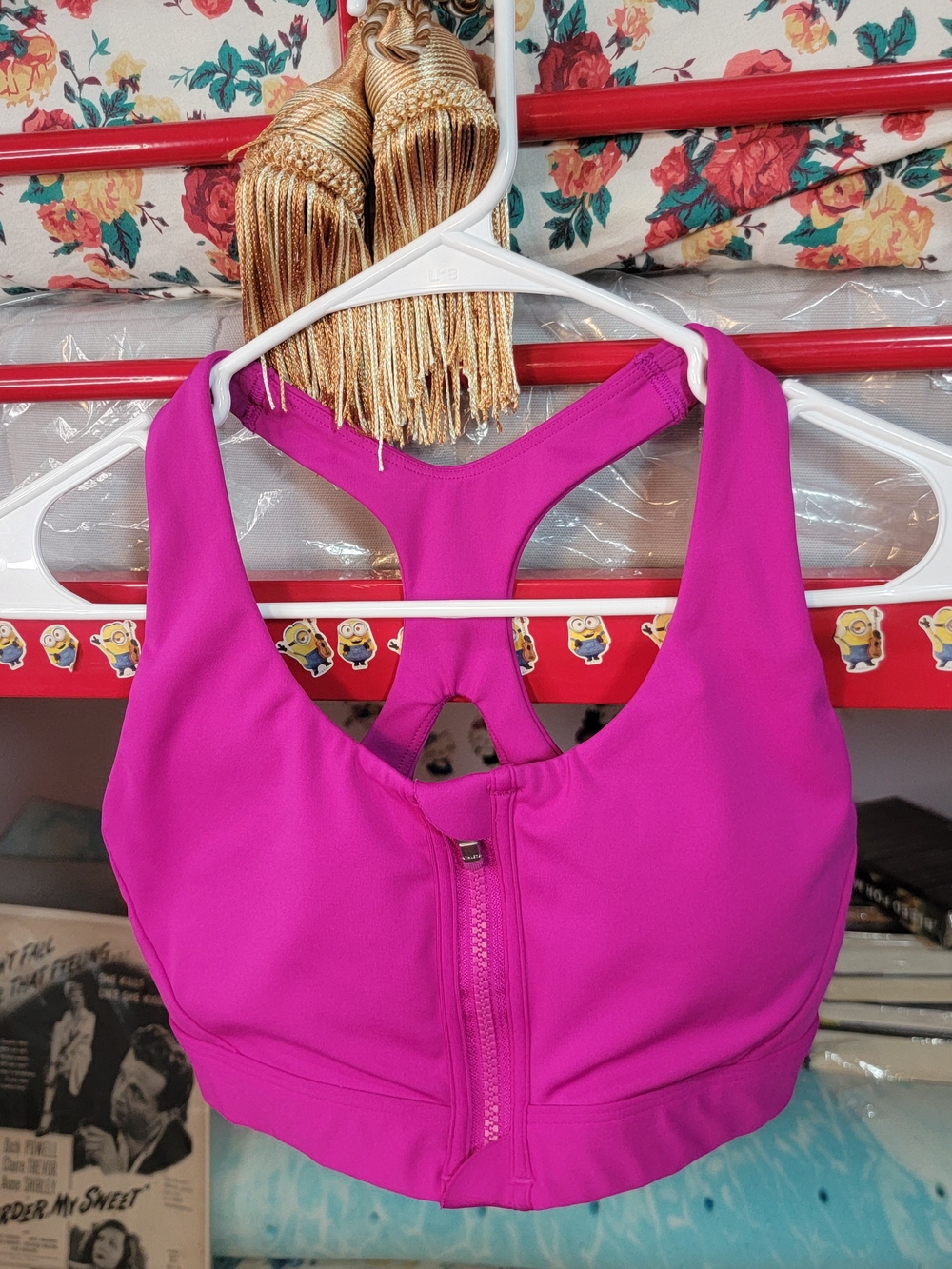 Athleta Magenta Front-Zip Racerback Sports Bra Size Medium